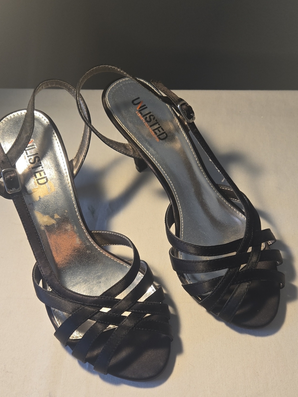 UNLISTED Black Strappy Slingback Heels with Metallic Insole